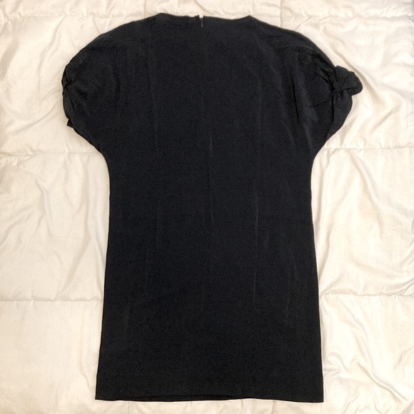 COS 100% Silk Structured puffy Sleeve Dress Navy Blue Size 6 - Picture 6 of 7